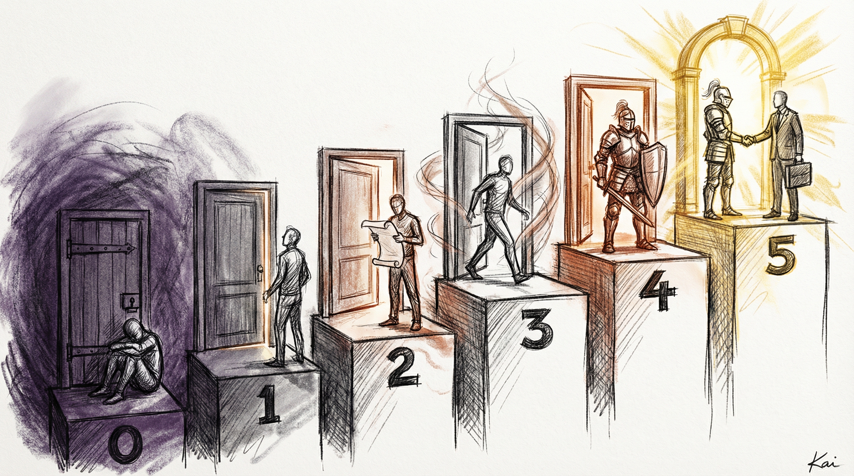 diostatus Maturity Model — the progression from Level 0 to Level 5